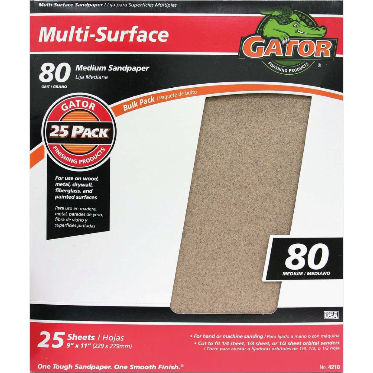 Gator Multi-Surface 9 In. x 11 In. 80 Grit Medium Sandpaper (25-Pack) 339563