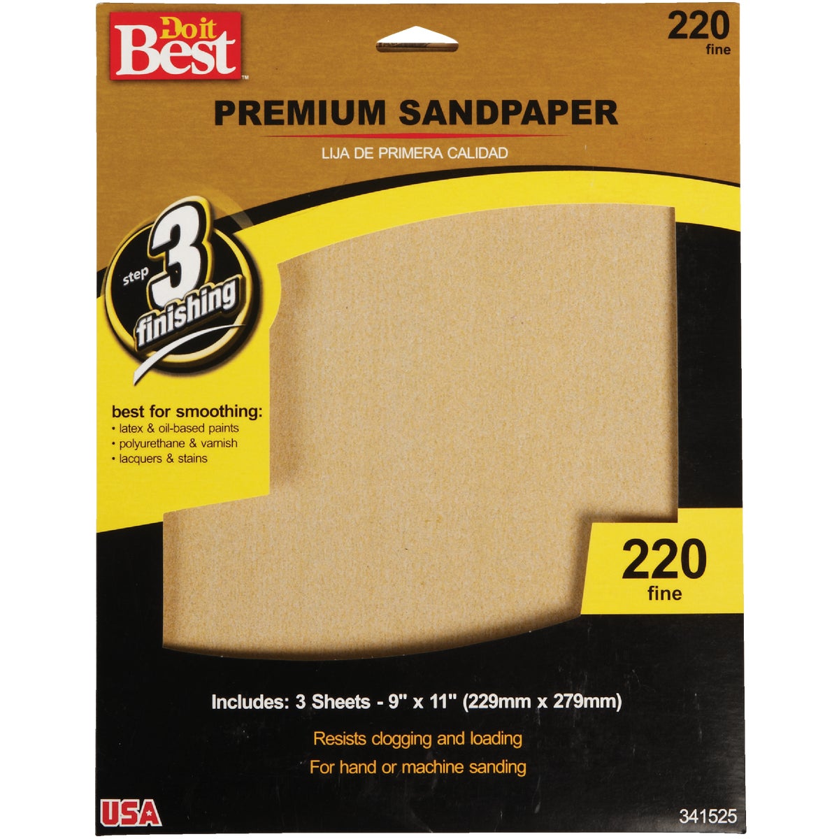 Do it Best Premium Plus 9 In. x 11 In. 220 Grit Fine Sandpaper (3-Pack) 341525