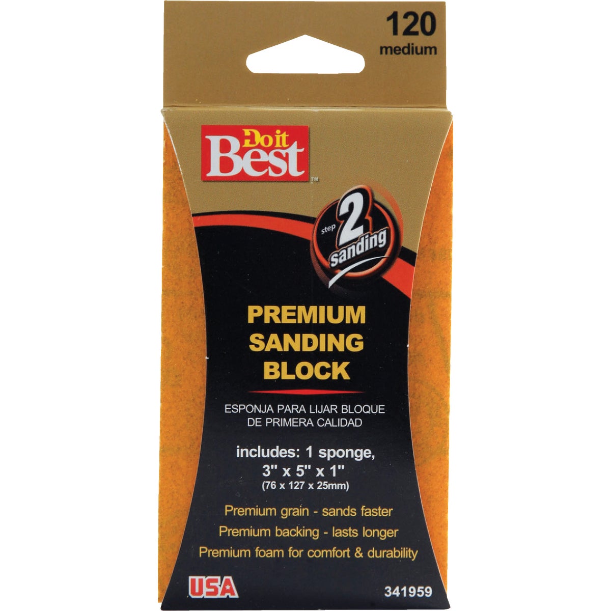 Do it Best Premium 3 In. x 5 In. x 1 In. 120 Grit Medium Sanding Sponge 341959