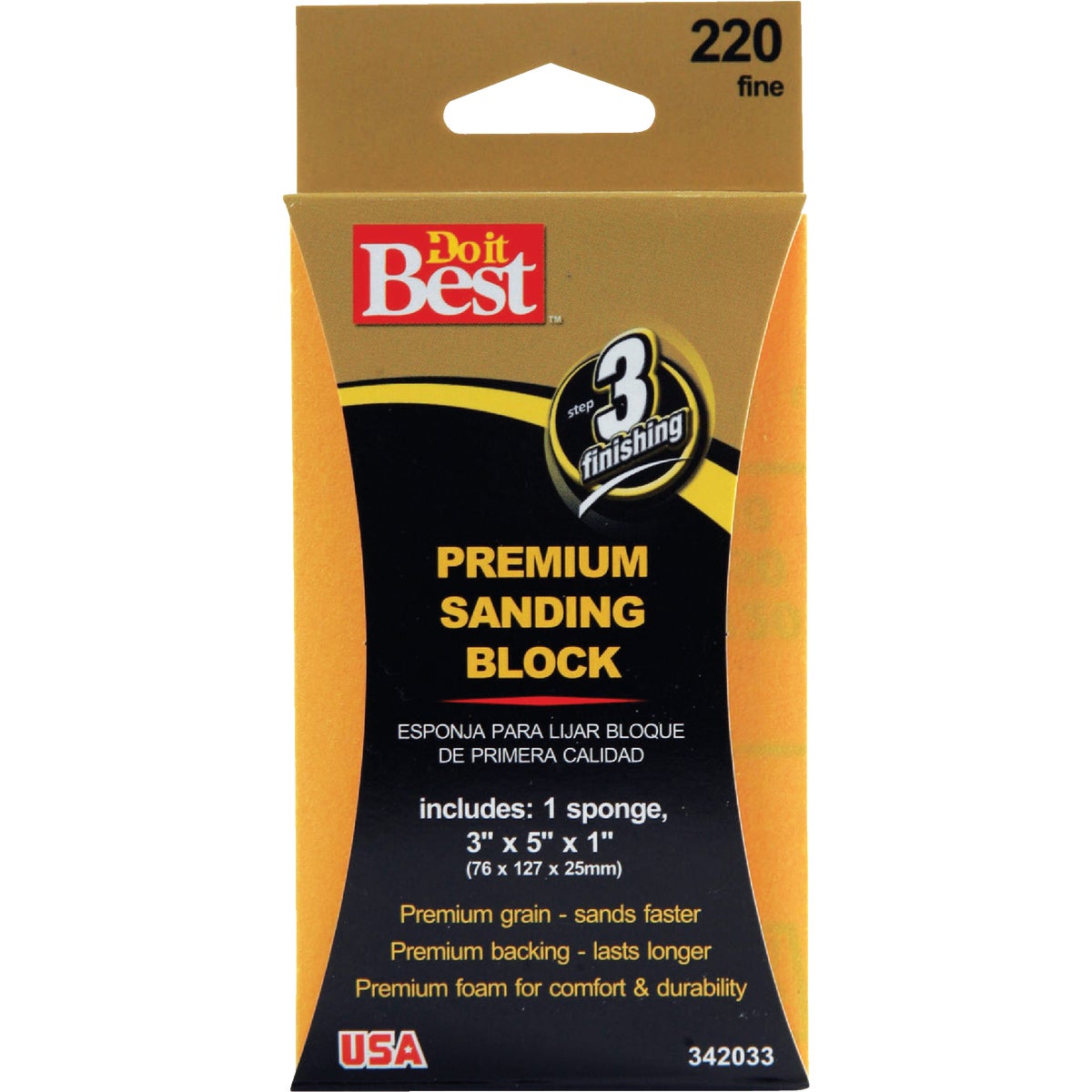 Do it Best Premium 3 In. x 5 In. x 1 In. 220 Grit Fine Sanding Sponge 342033