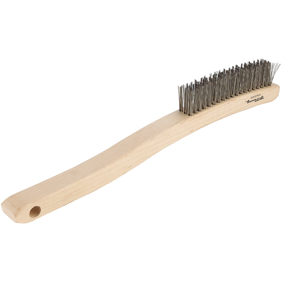 Forney 13-3/4 In. Curved Wood Handle Wire Brush with Stainless Steel Bristles 350508