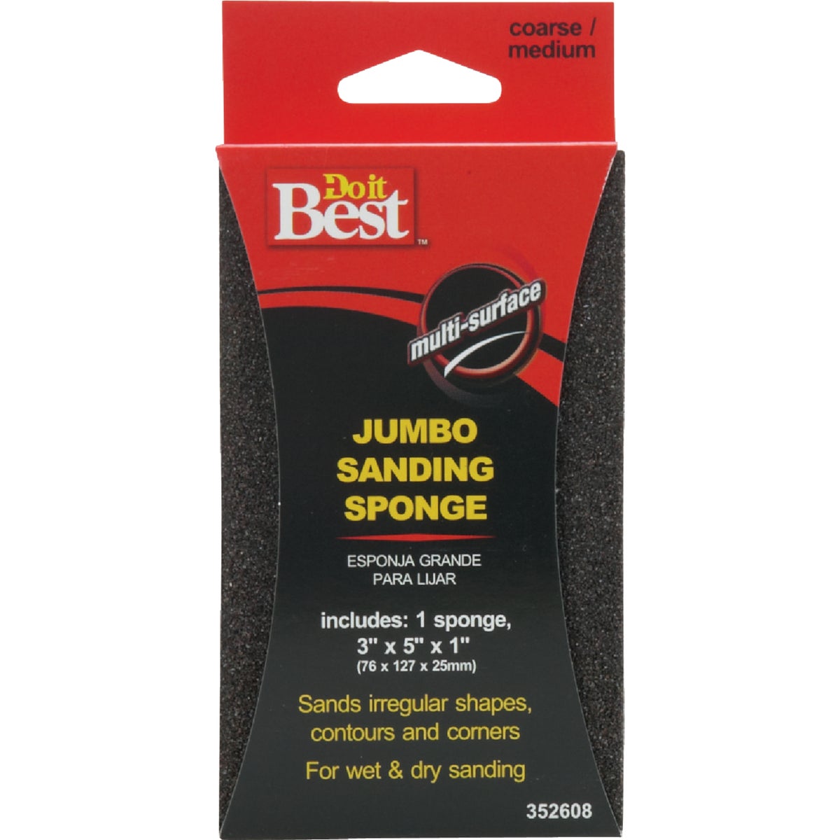 Do it Best Jumbo All-Purpose 3 In. x 5 In. x 1 In. 36/80 Grit Medium/Coarse Sanding Sponge 352608