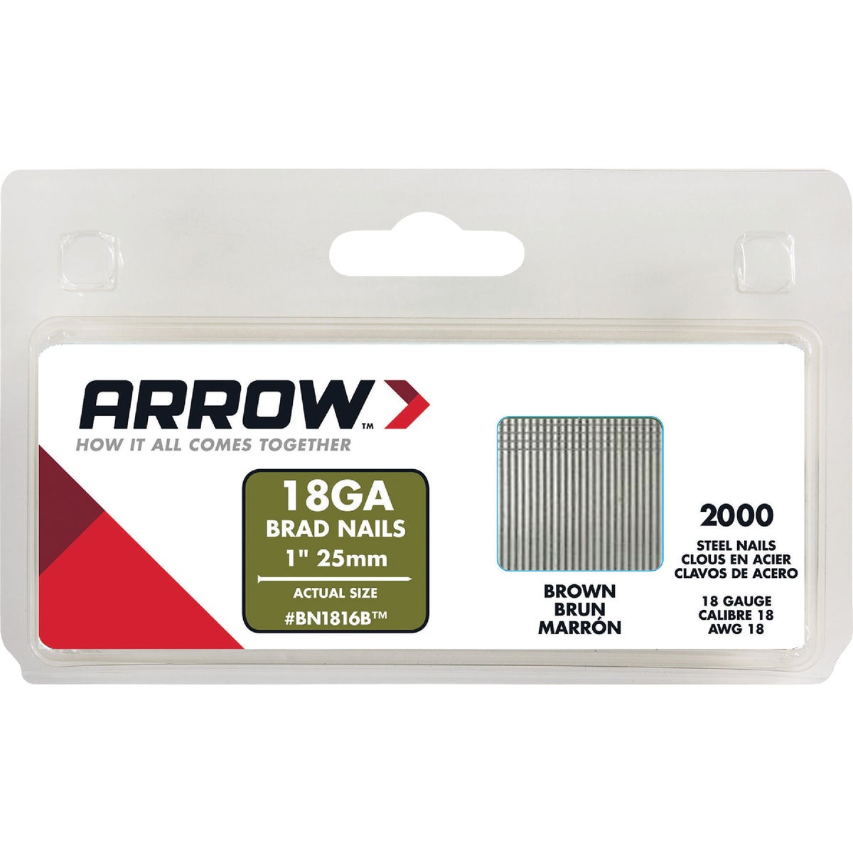 Arrow 18-Gauge Brown Steel Brad Nail, 1 In. (2000-Pack) 357456