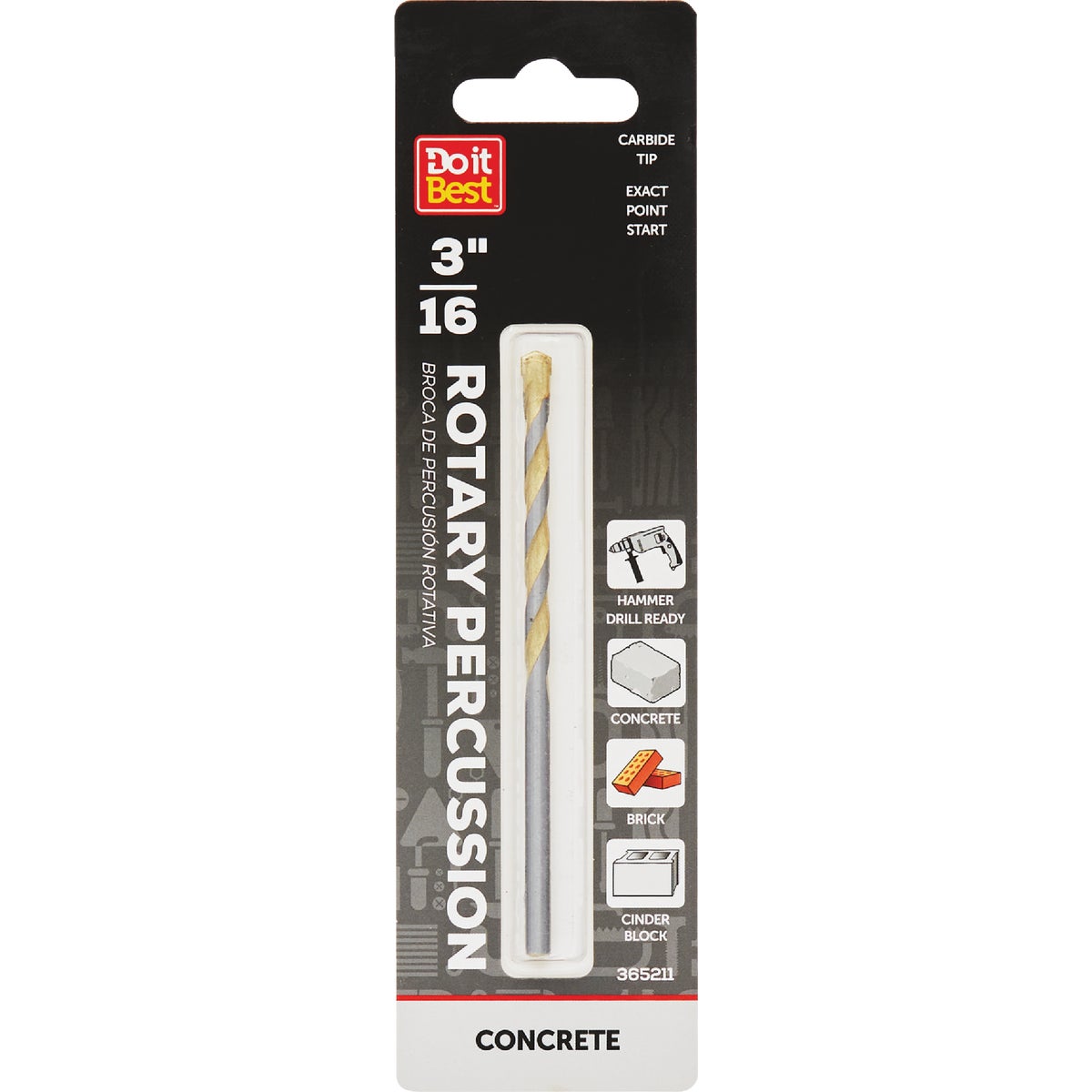 Do it Best 3/16 In. x 4 In. Rotary Percussion Masonry Drill Bit 365211