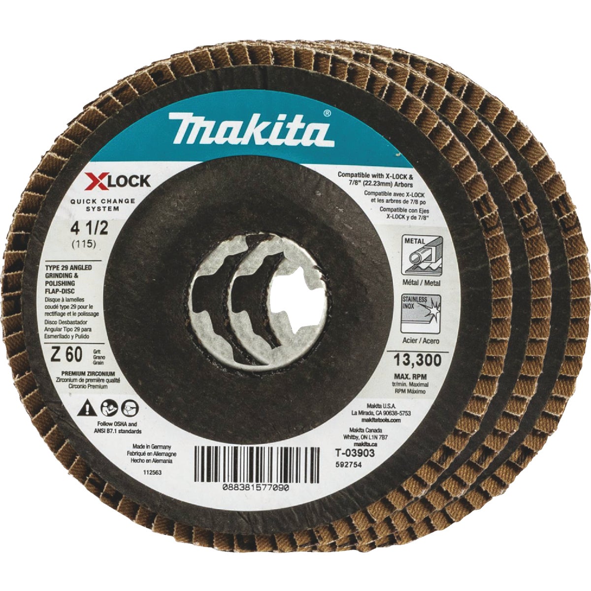 3PK 4.5" 60G FLAP DISC
