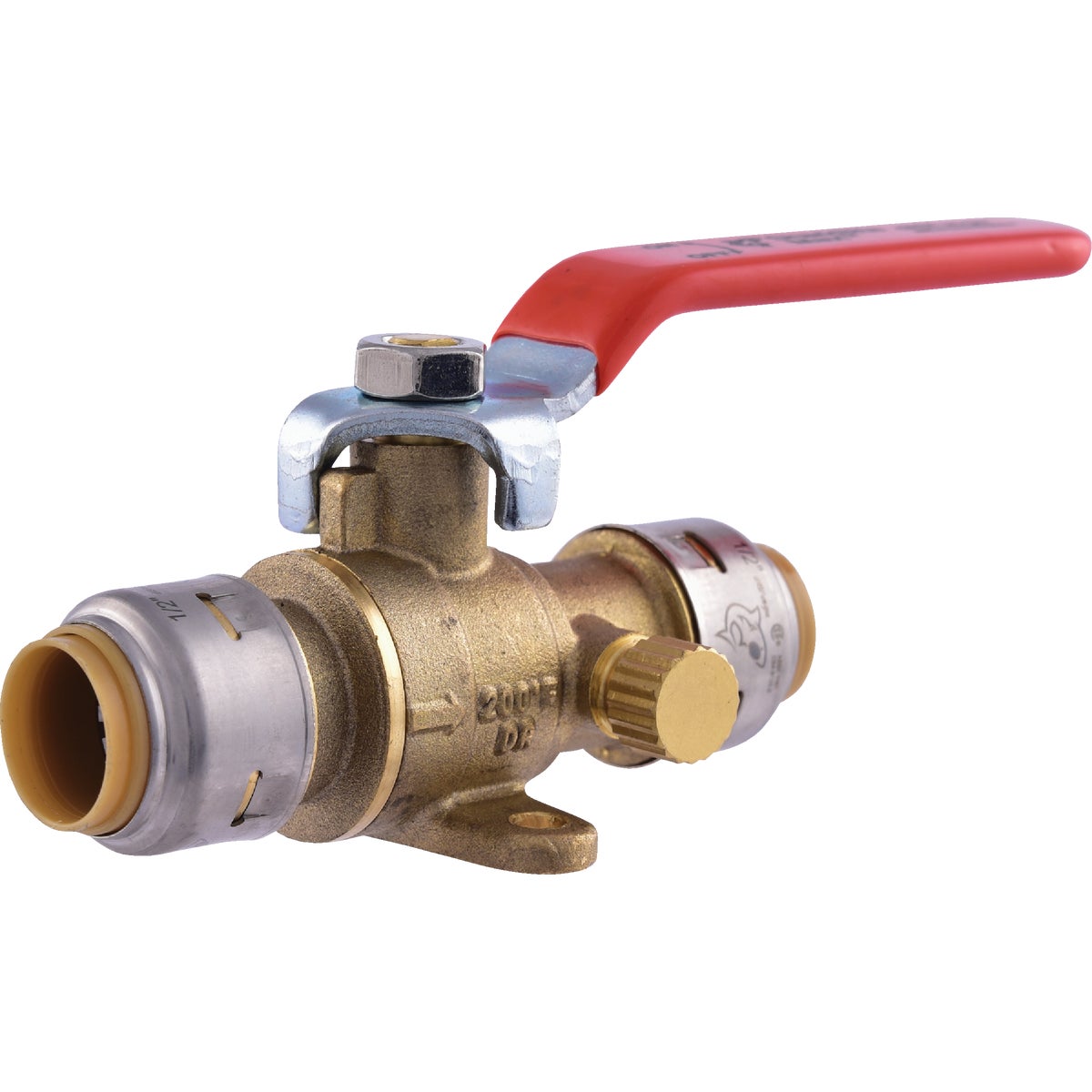 SharkBite 1/2 In. Brass Push-Fit Ball Valve with Drain & Mounting Tab 415962