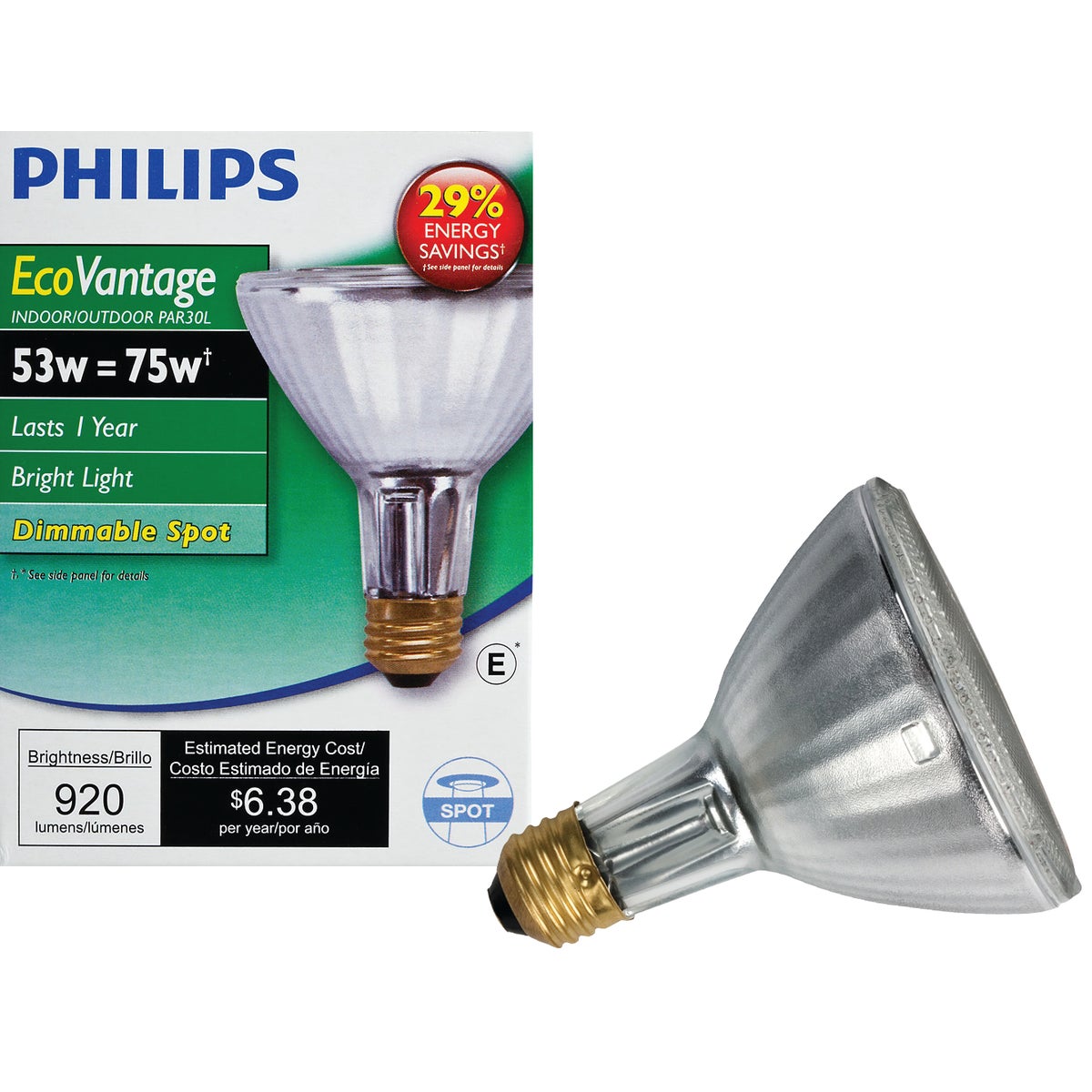 Philips EcoVantage 75W Equivalent Clear Medium Base PAR30L Halogen Spotlight Light Bulb 
