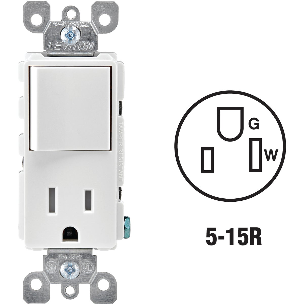 WHT 15A TAMP SWTC/OUTLET