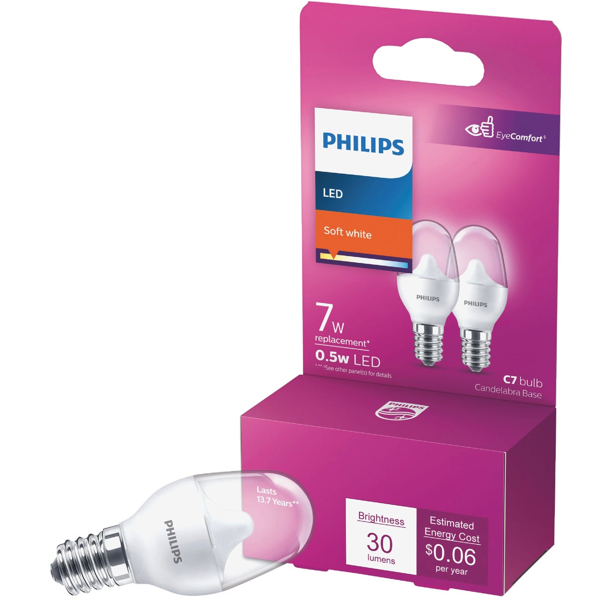 2PK 7W C7 CLR LED BULB