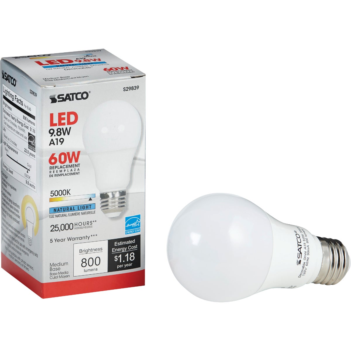 9.8W A19 NL MED LED BULB