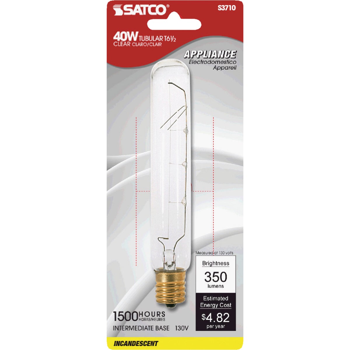 Satco T6-1/2 Intermediate Base Incandescent Tubular Light Bulb 502897