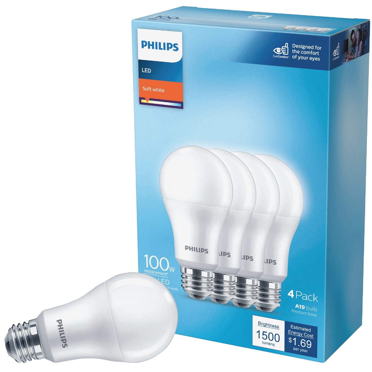 4PK 100W A19 SW LED BULB