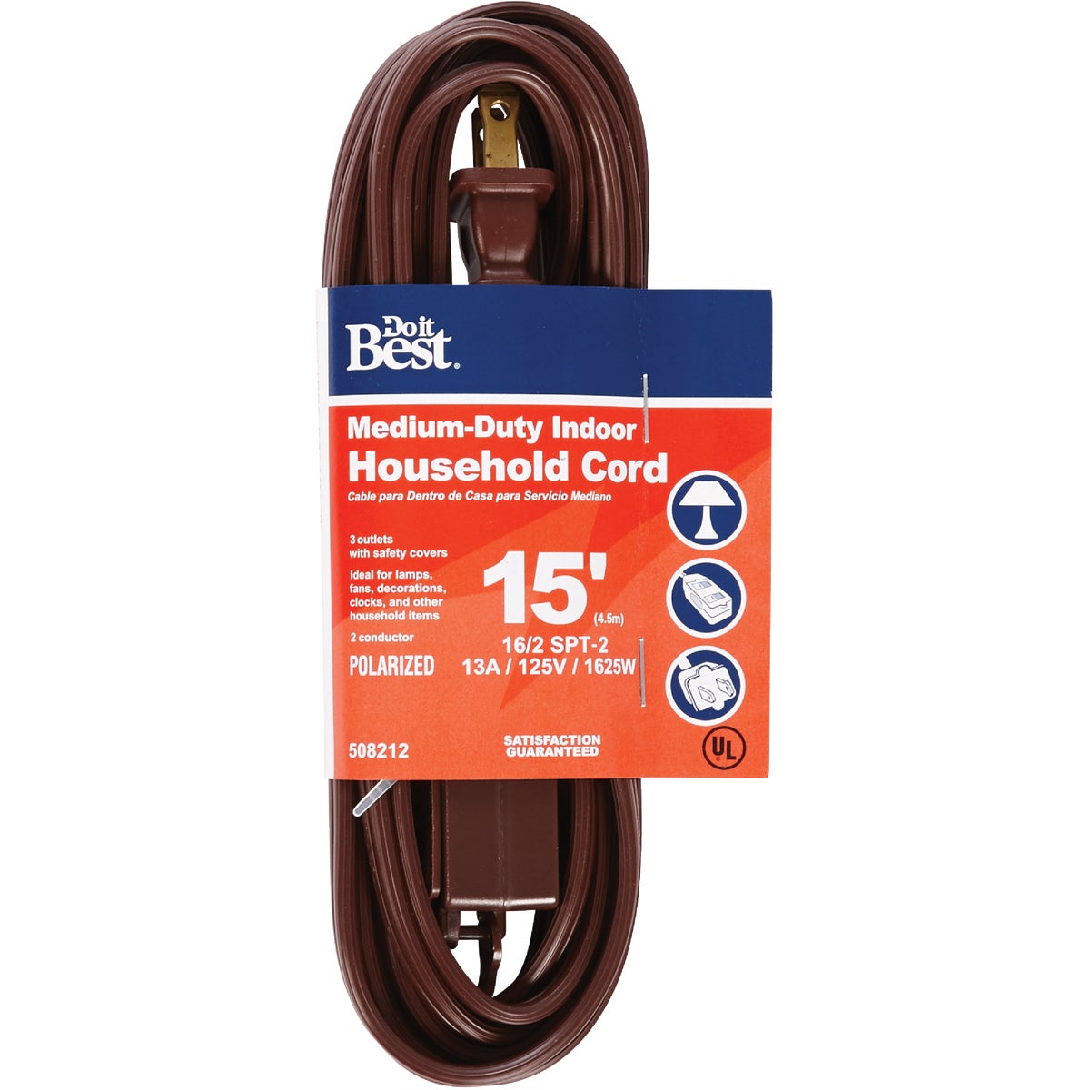 Do it Best 15 Ft. 16/2 Brown Cube Tap Extension Cord 508212