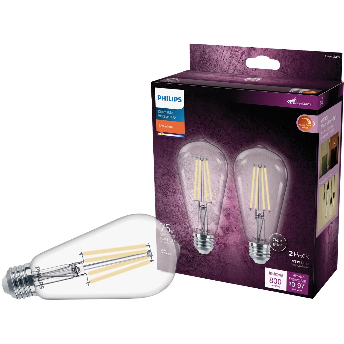 2PK 75W ST19WG LED BULB