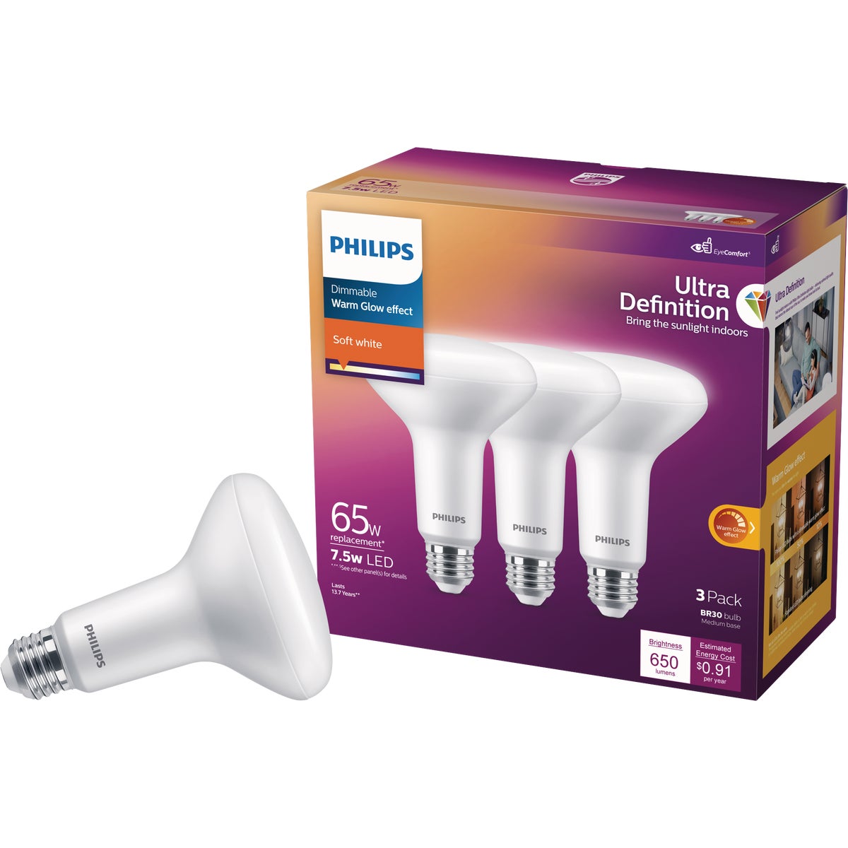 3PK 65W BR30 SW LED BULB