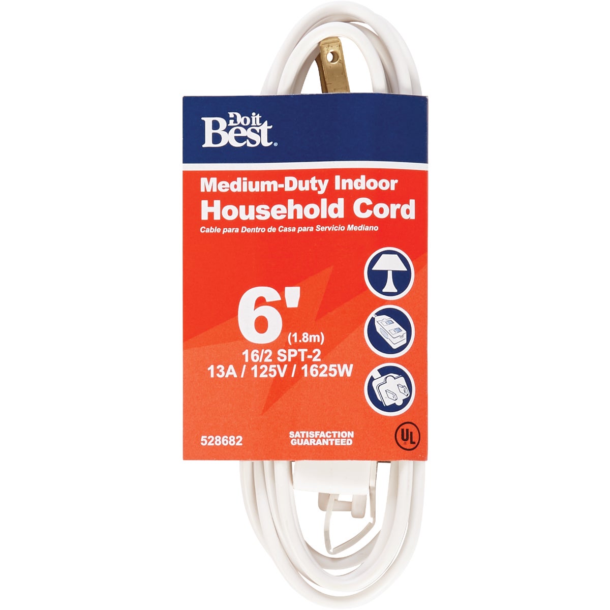 Do it Best 6 Ft. 16/2 White Cube Tap Extension Cord 528682