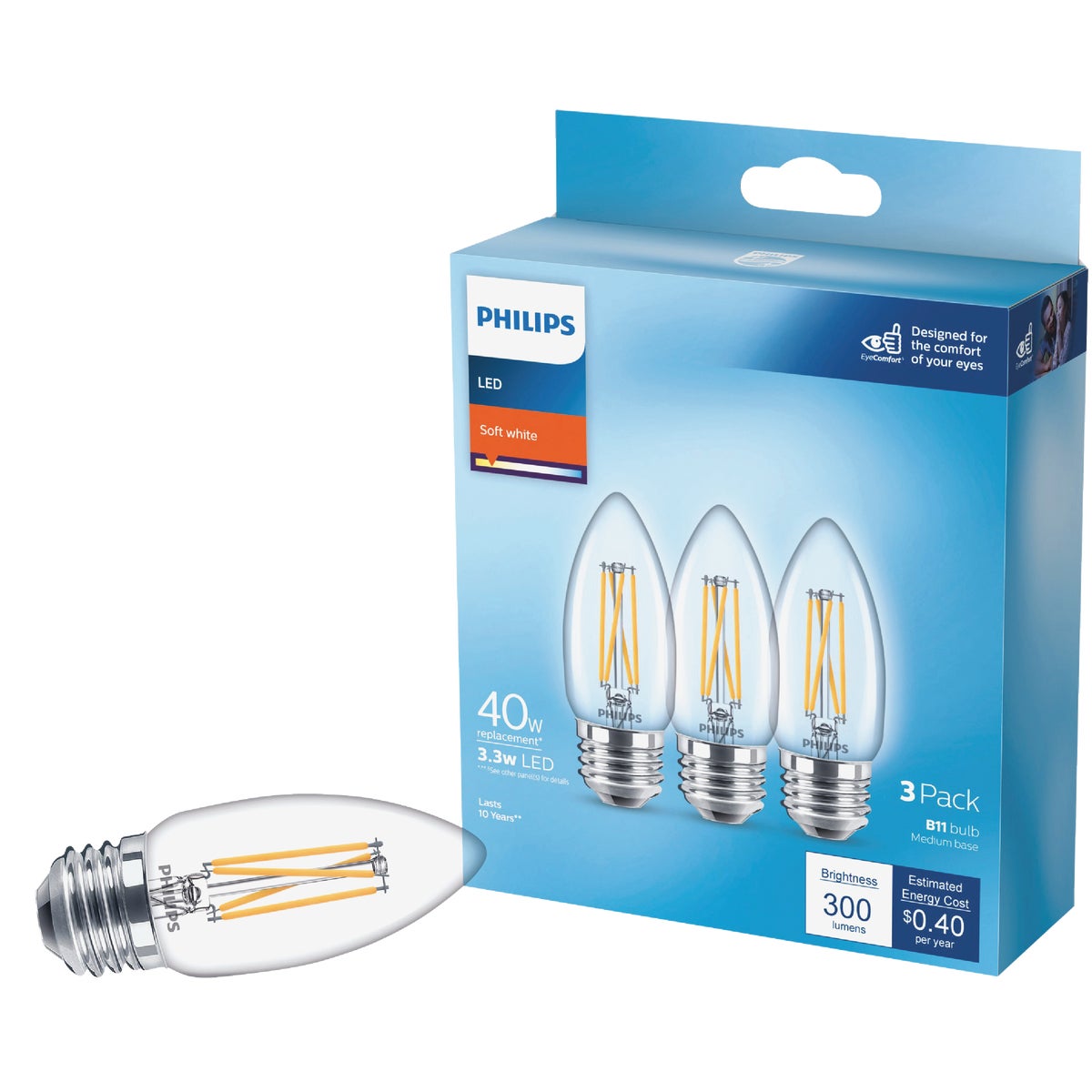 3PK 40W B11 LED SW BULB