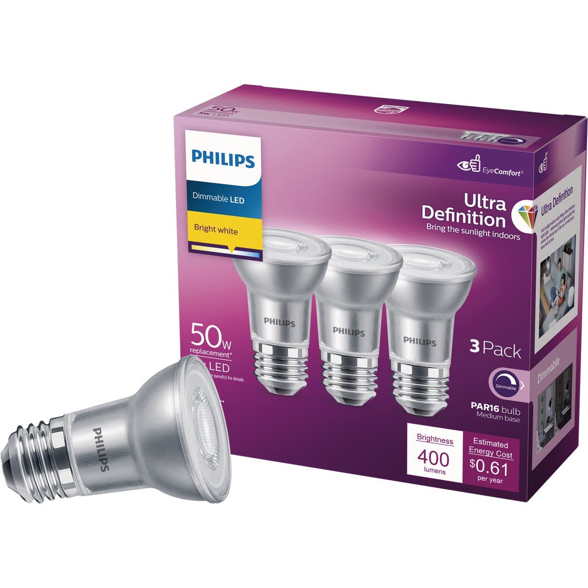 3PK 50W PAR16BW LED BULB