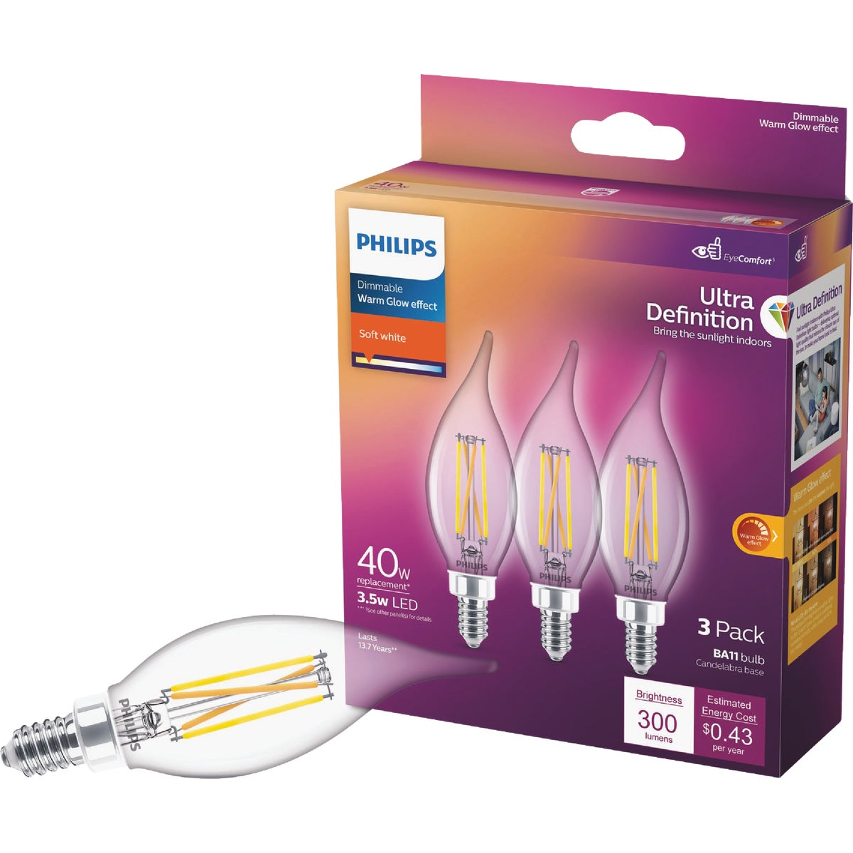 3PK 40W BA11 WG LED BULB