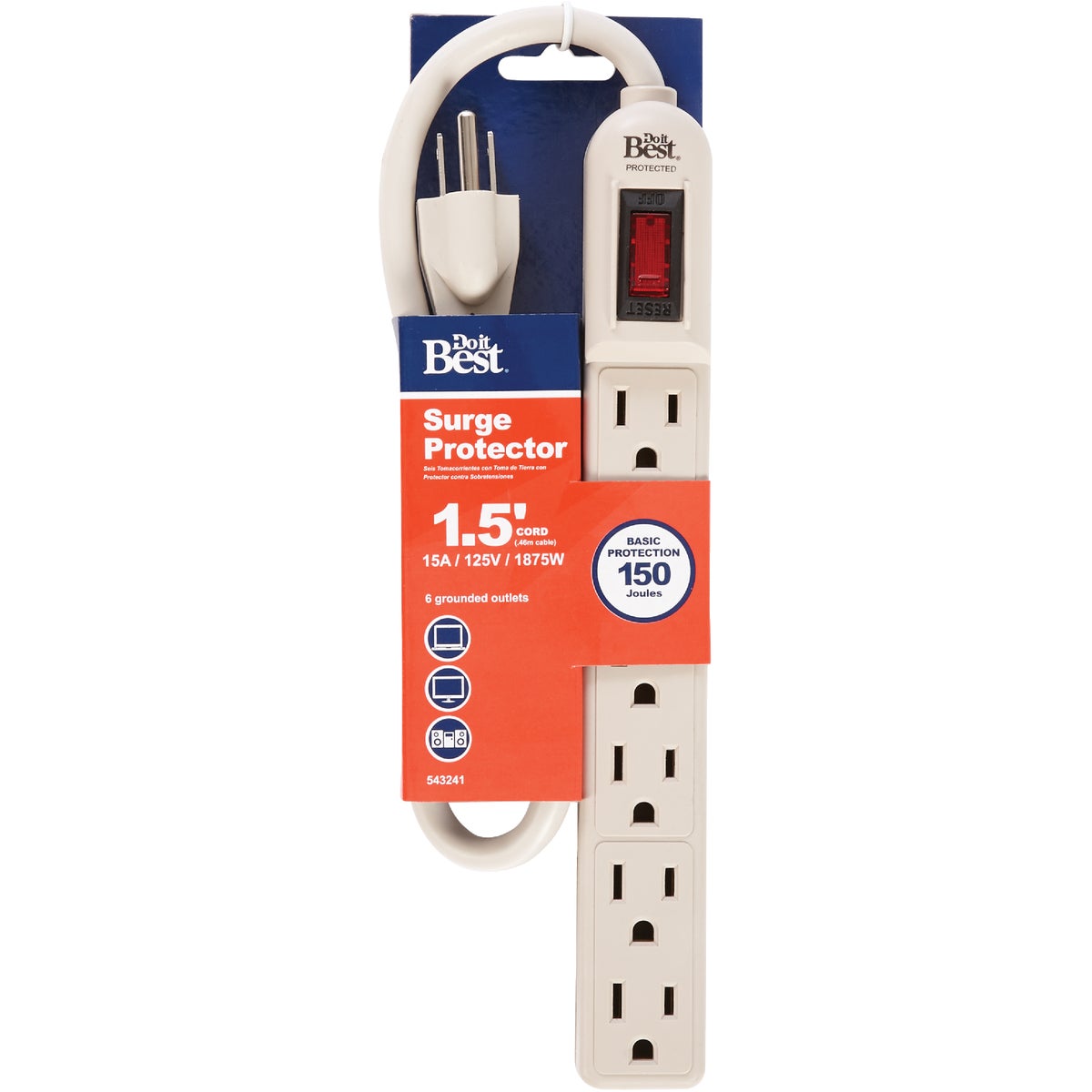 Do it Best Grounded 6-Outlet Surge Protector Strip 543241