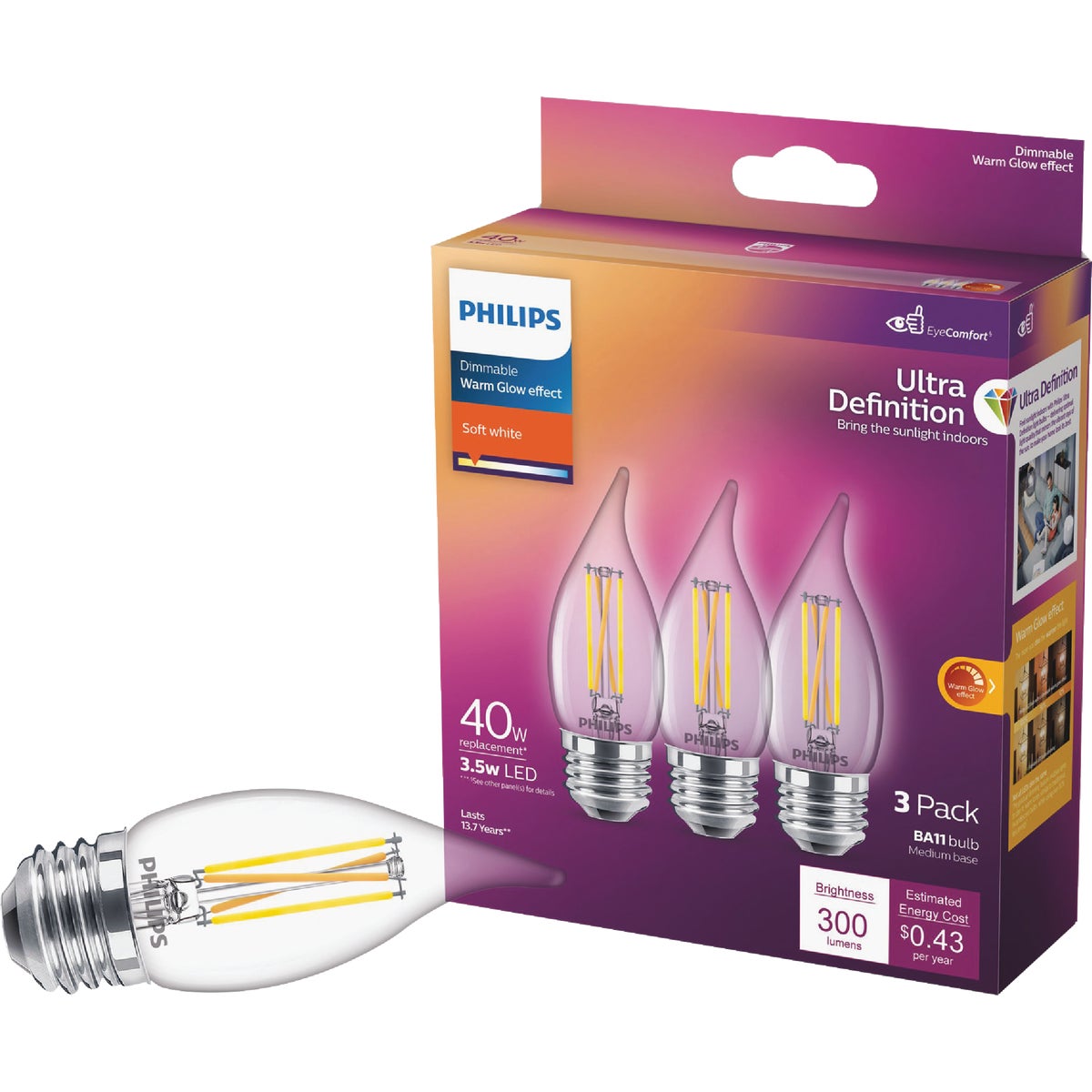 3PK 40W BA11 WG LED BULB