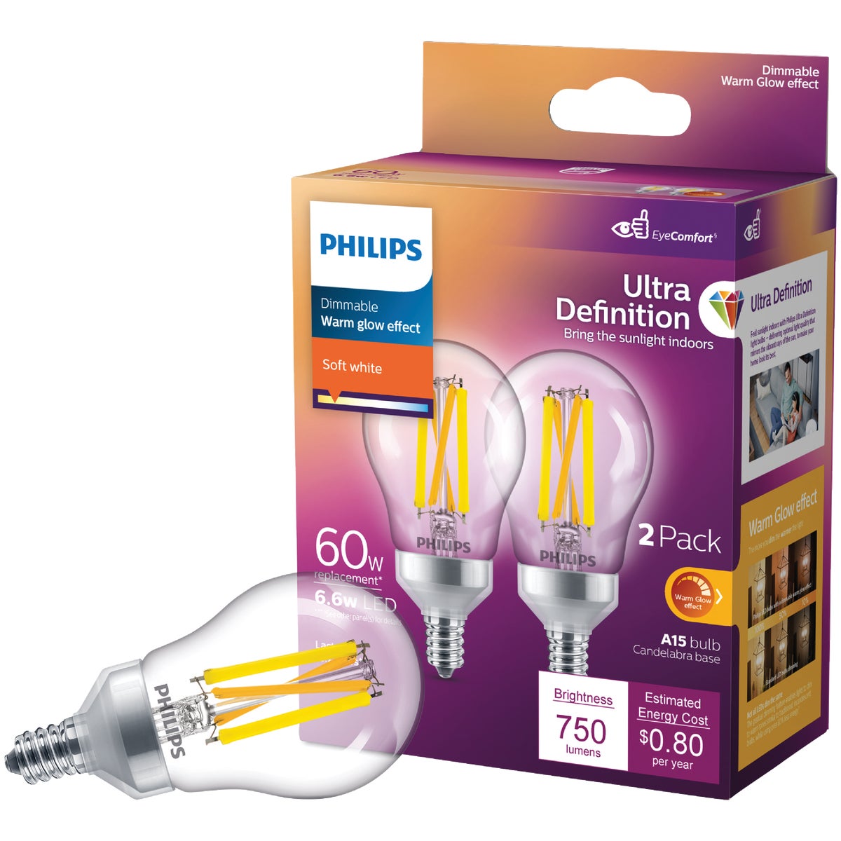 2PK 60WCL A15E12 LEDBULB