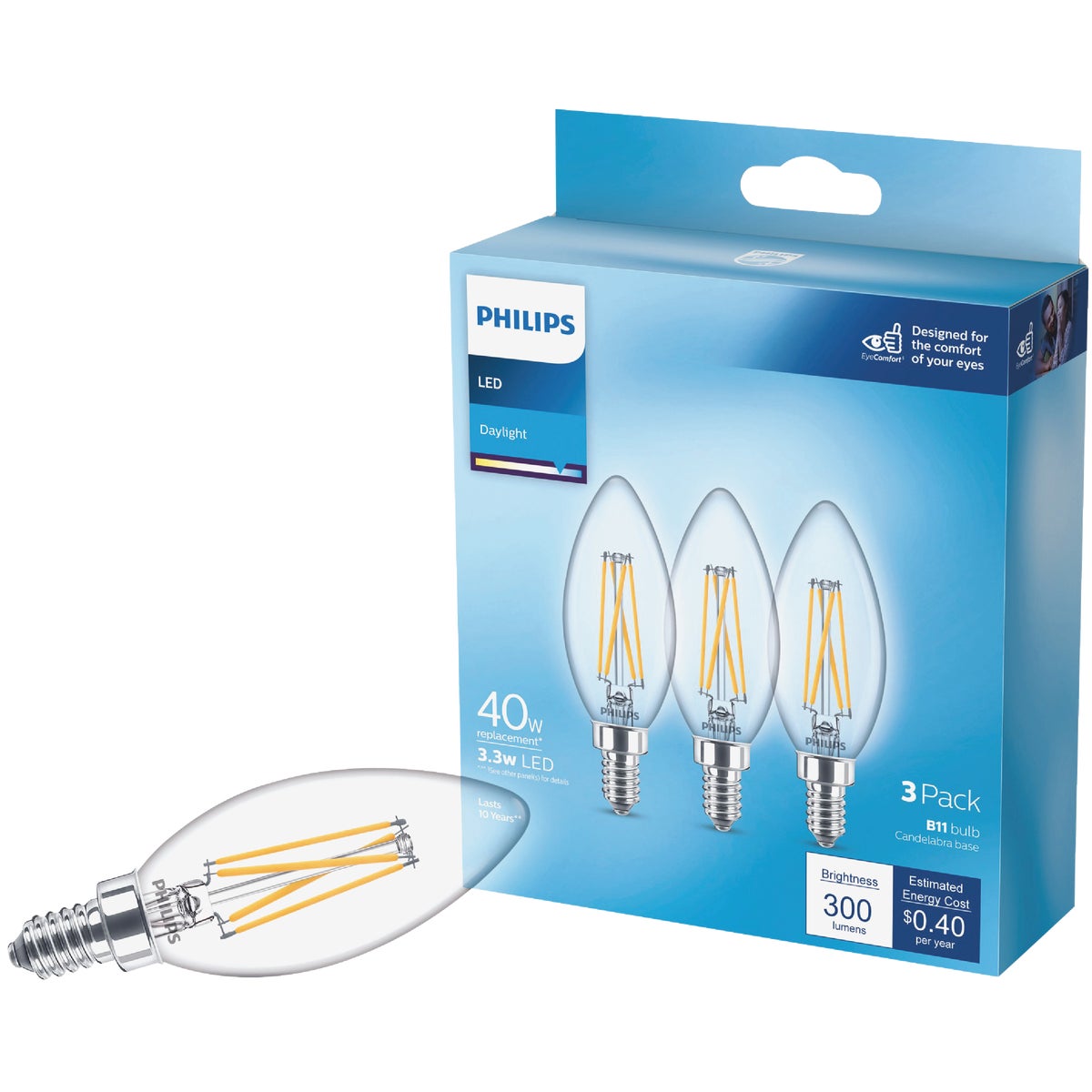 3PK 40W B11 LED DL BULB