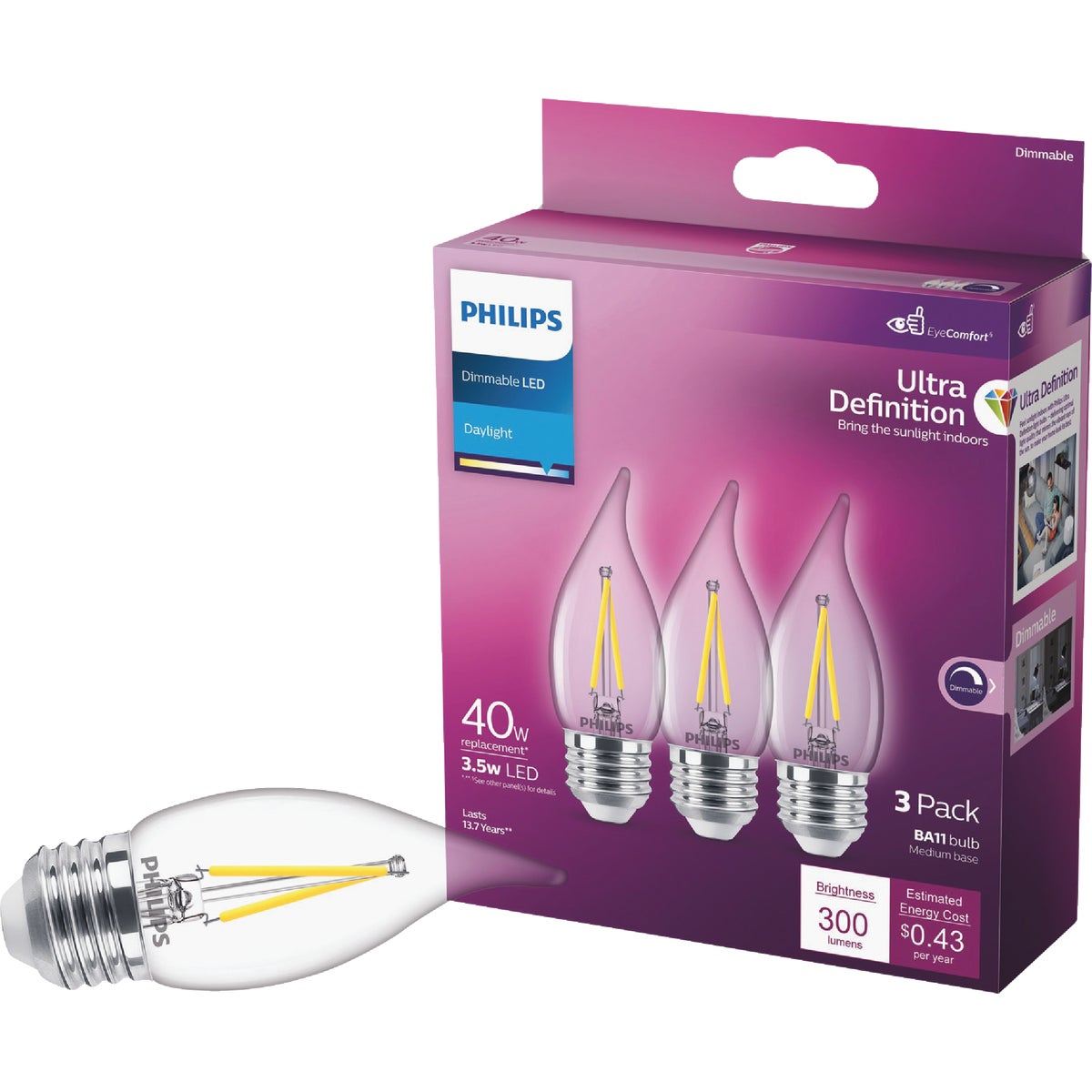 3PK 40W BA11 DL LED BULB