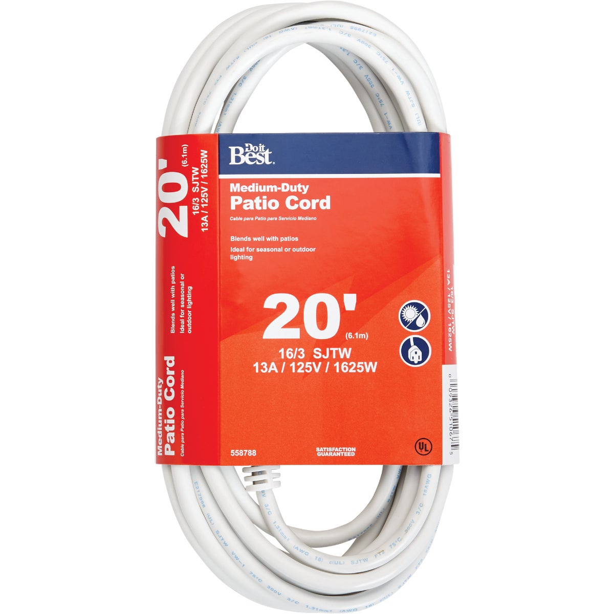 Do it Best 20 Ft. 16/3 Medium-Duty White Patio Extension Cord 558788