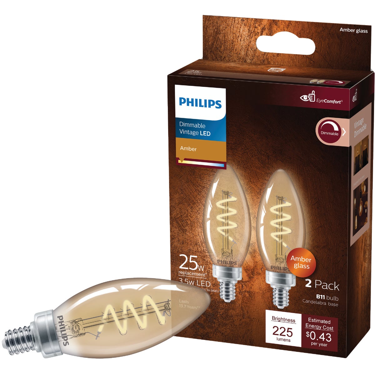 2PK 25W B11 AMB LED BULB