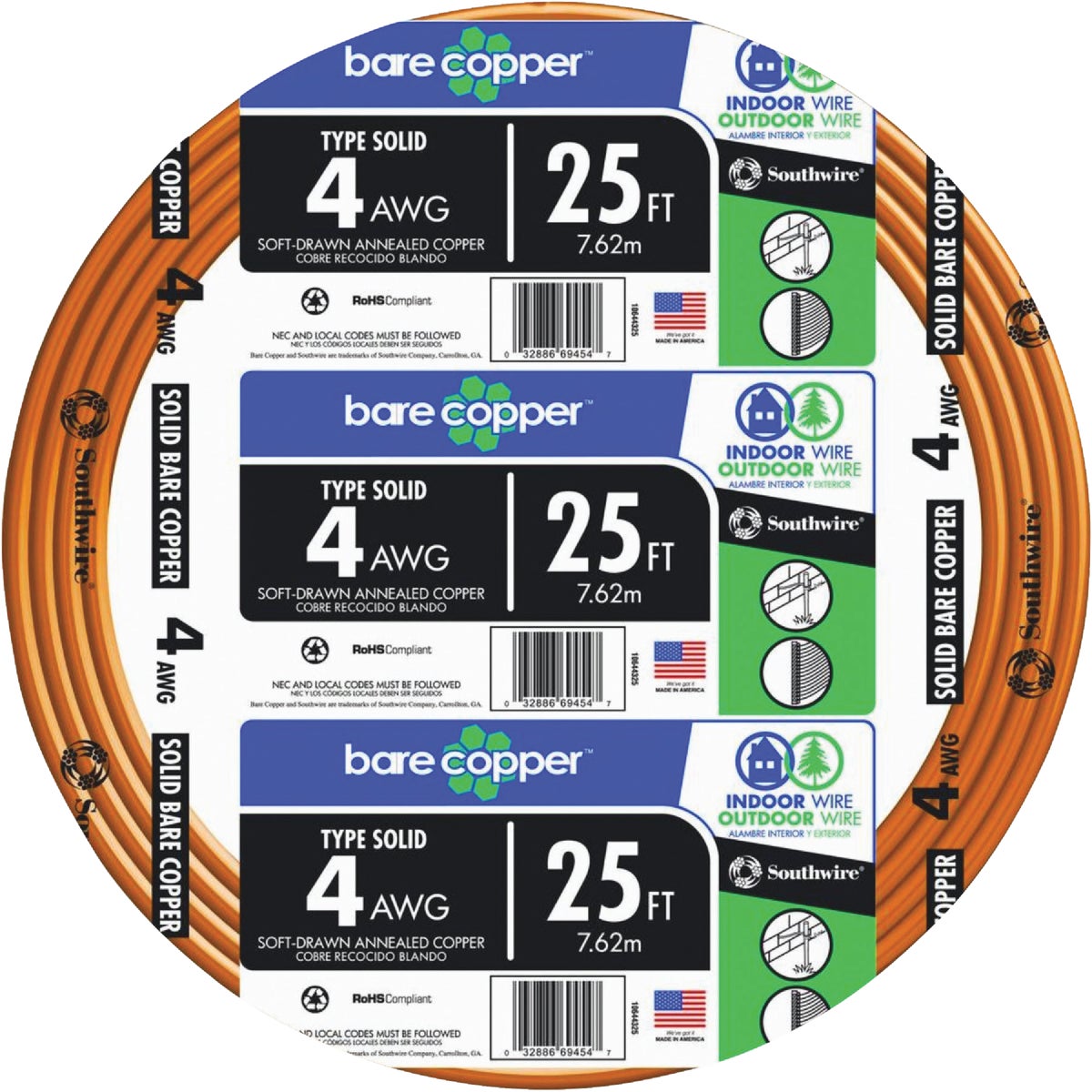 25 4GA SLD BARE CU WIRE