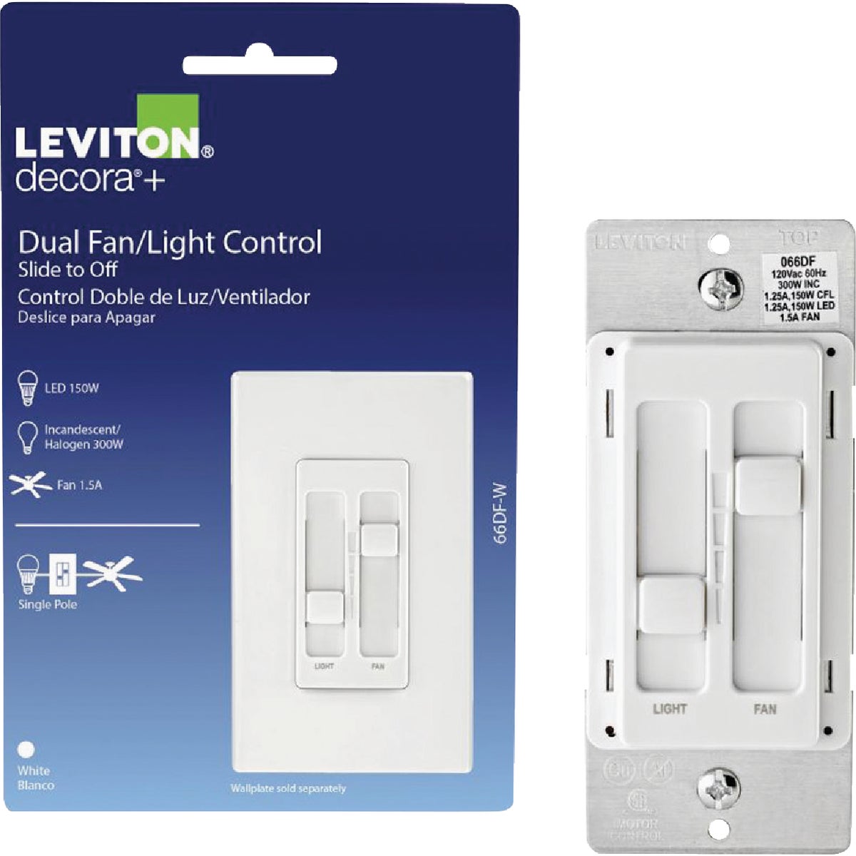 WHT SLD LIGHT/FAN SWITCH