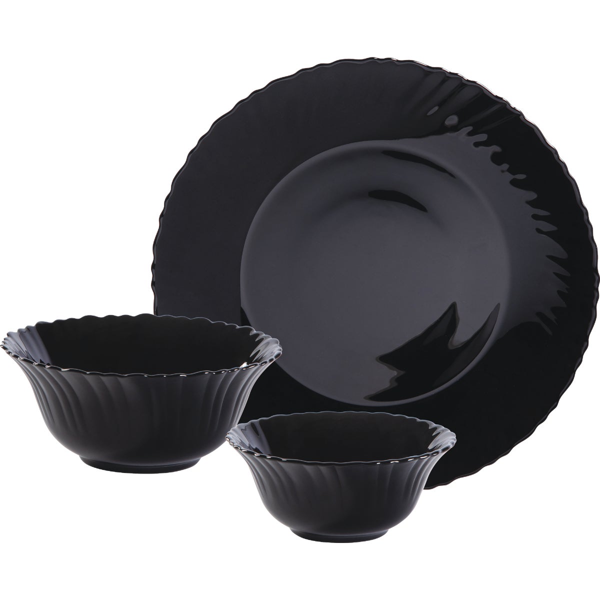 12PC BLK GLASS DINNRWARE