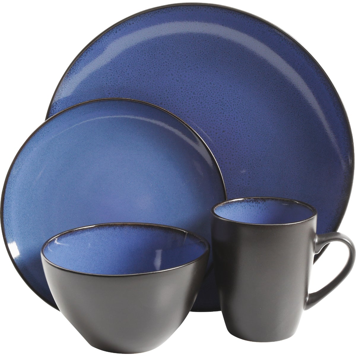 16PC BLU/BLK DINNERWARE