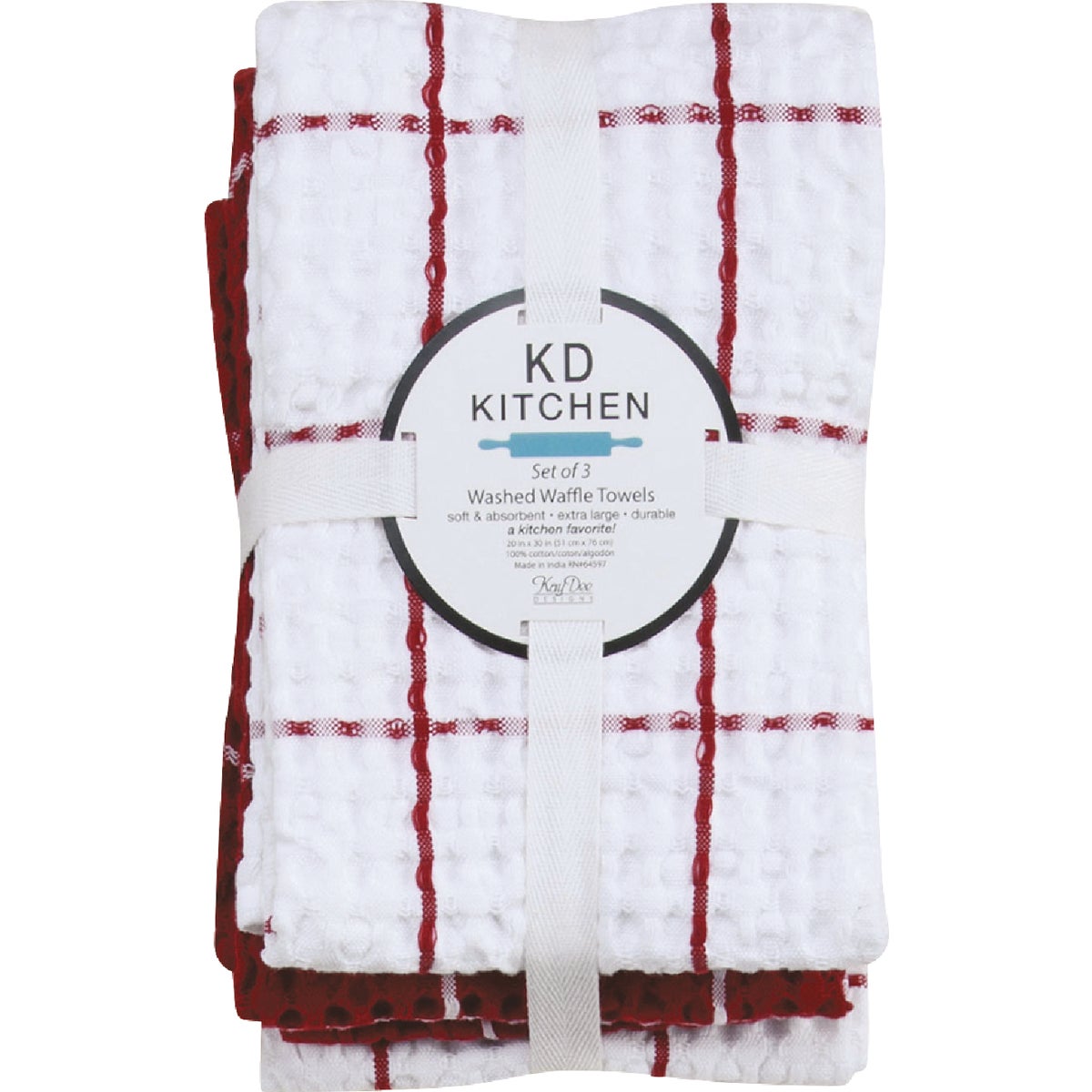 3PK RED WFL TOWEL