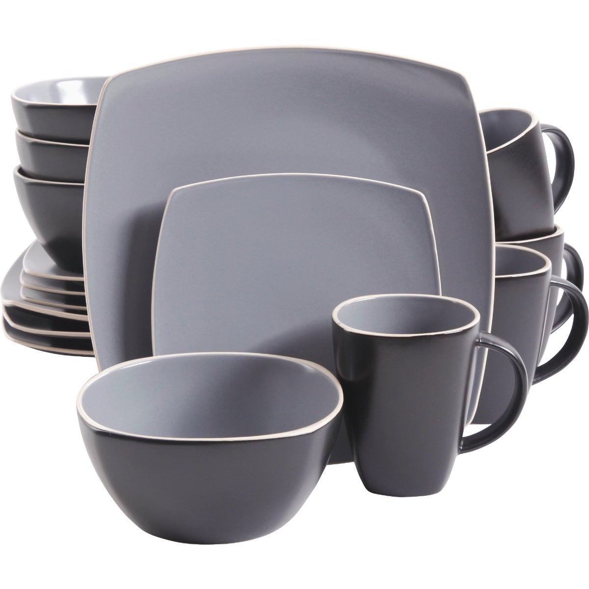 16PC BLK/GRY DINNERWARE