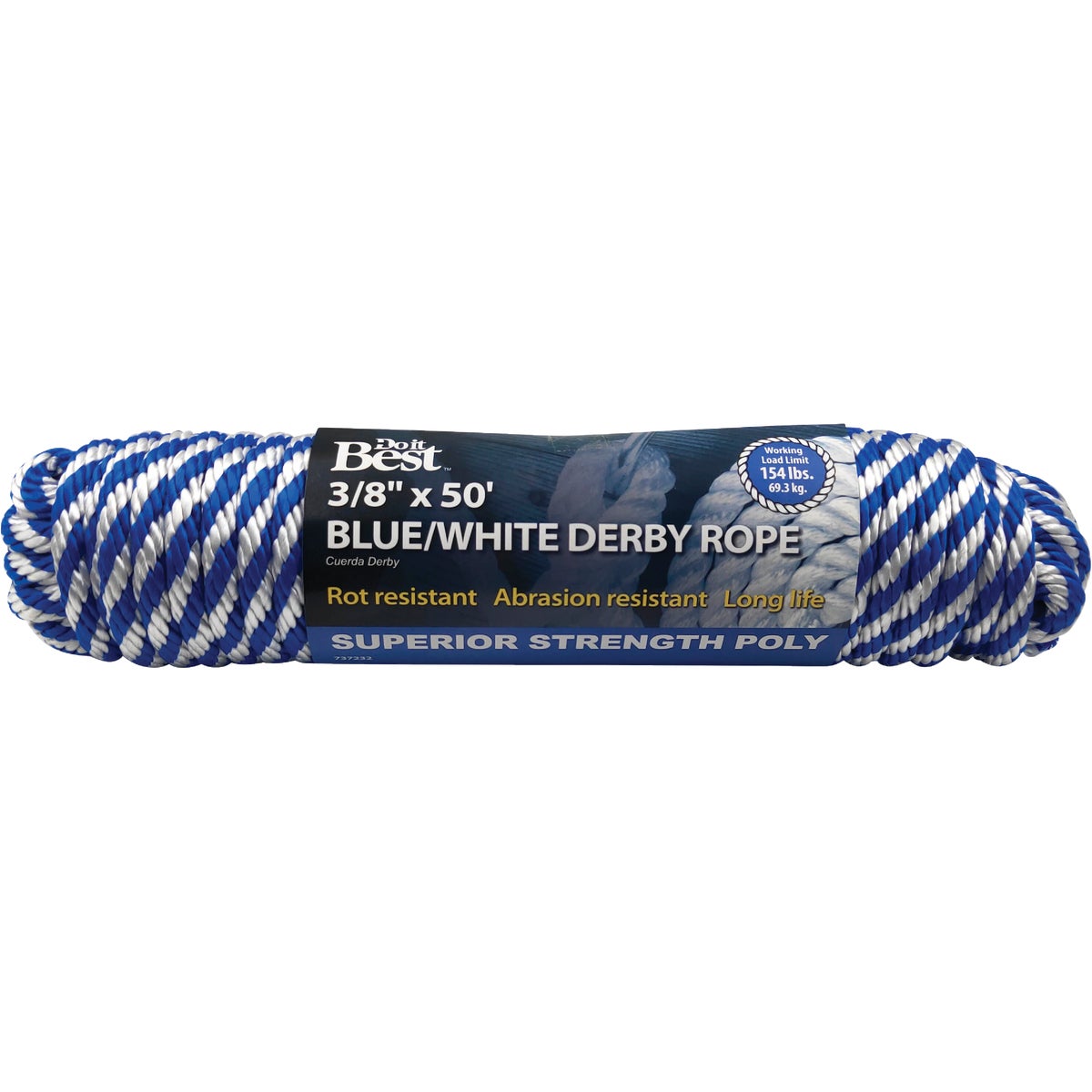 Do it 3/8 In. x 50 Ft. Blue & White Derby Polypropylene Packaged Rope 737232