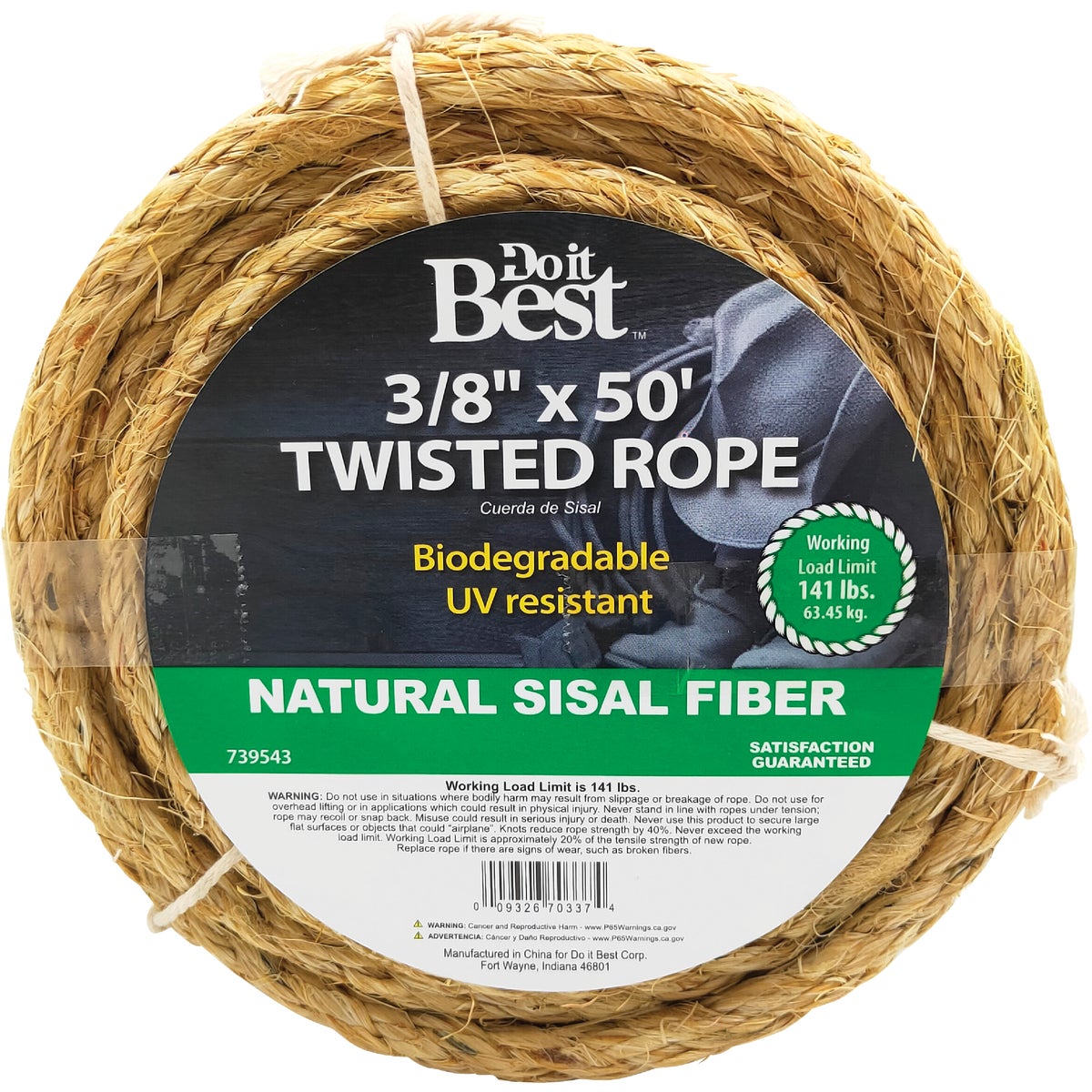 Do it 3/8 In. x 50 Ft. Natural Twisted Sisal Fiber Packaged Rope 739543