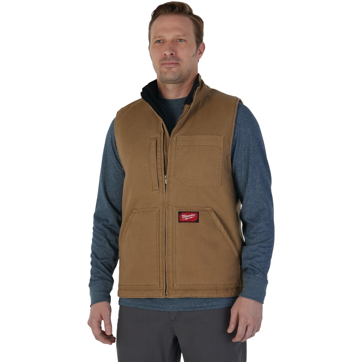 L BRN HD SHERPA VEST