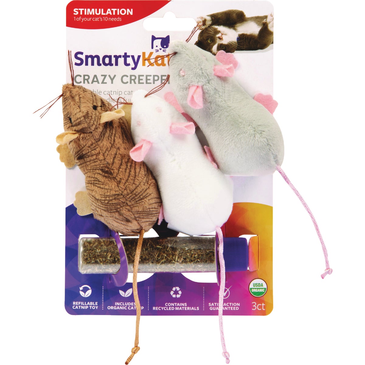 3PK CRZY CREEP CAT TOY