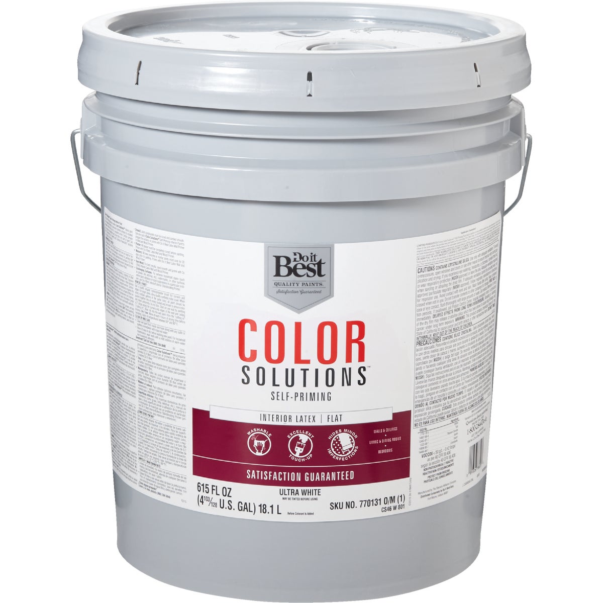 Do it Best Color Solutions Latex Self-Priming Flat Interior Wall Paint, Ultra White, 5 Gal. 770131