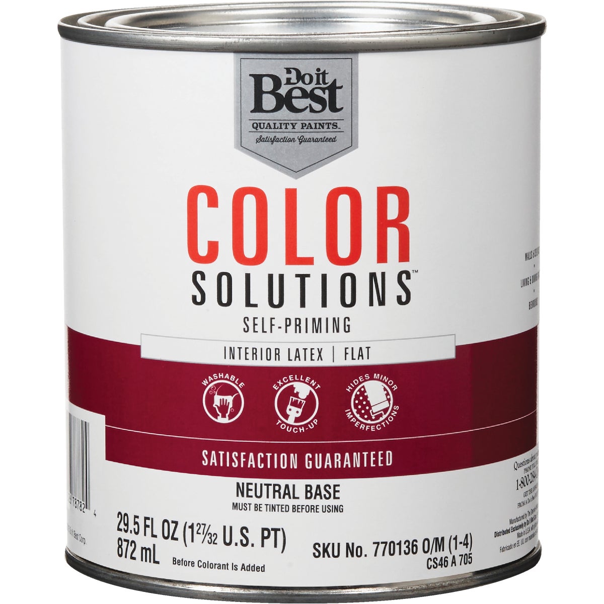 Do it Best Color Solutions Latex Self-Priming Flat Interior Wall Paint, Neutral Base, 1 Qt. 770136