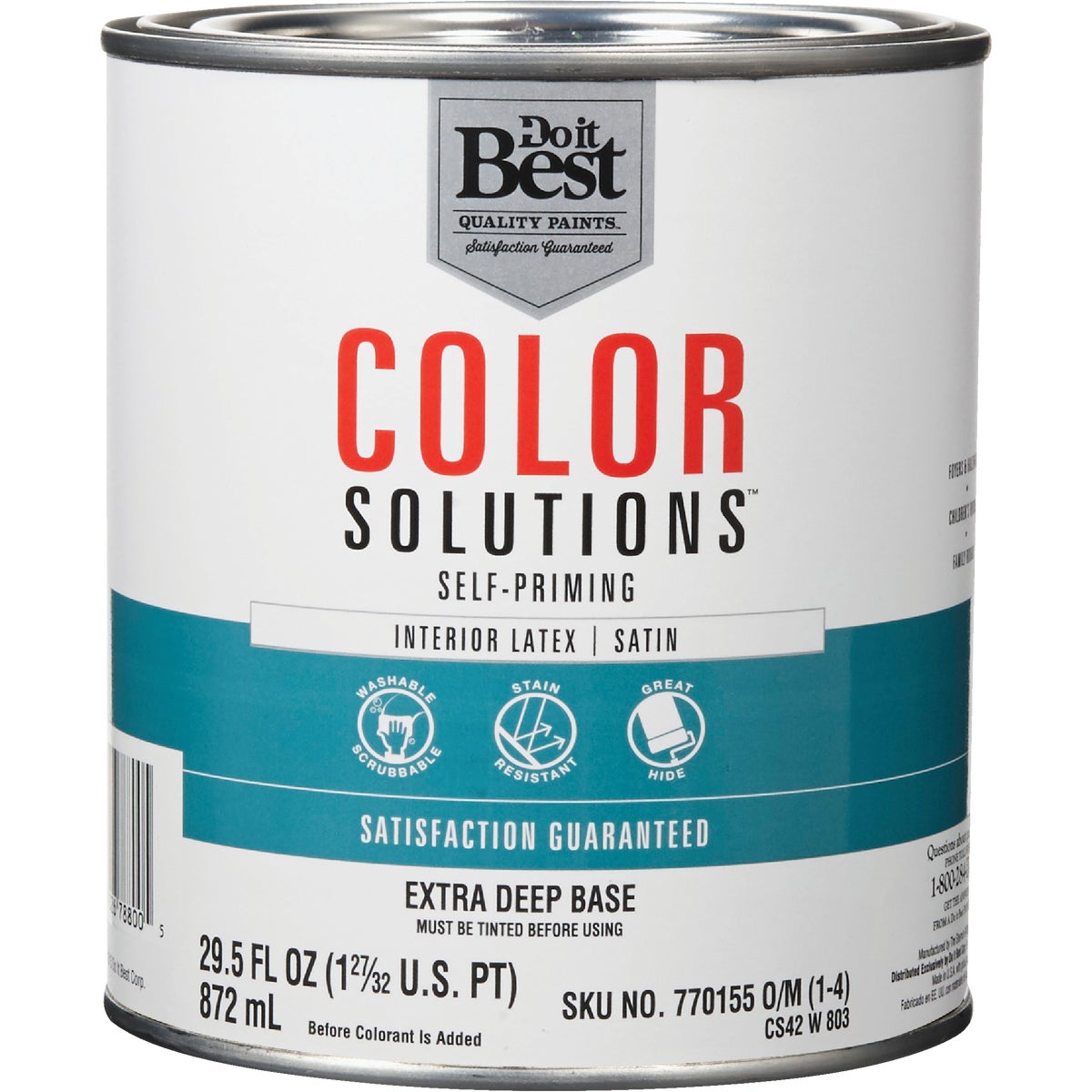 Do it Best Color Solutions Latex Self-Priming Satin Interior Wall Paint, Extra Deep Base, 1 Qt. 770155