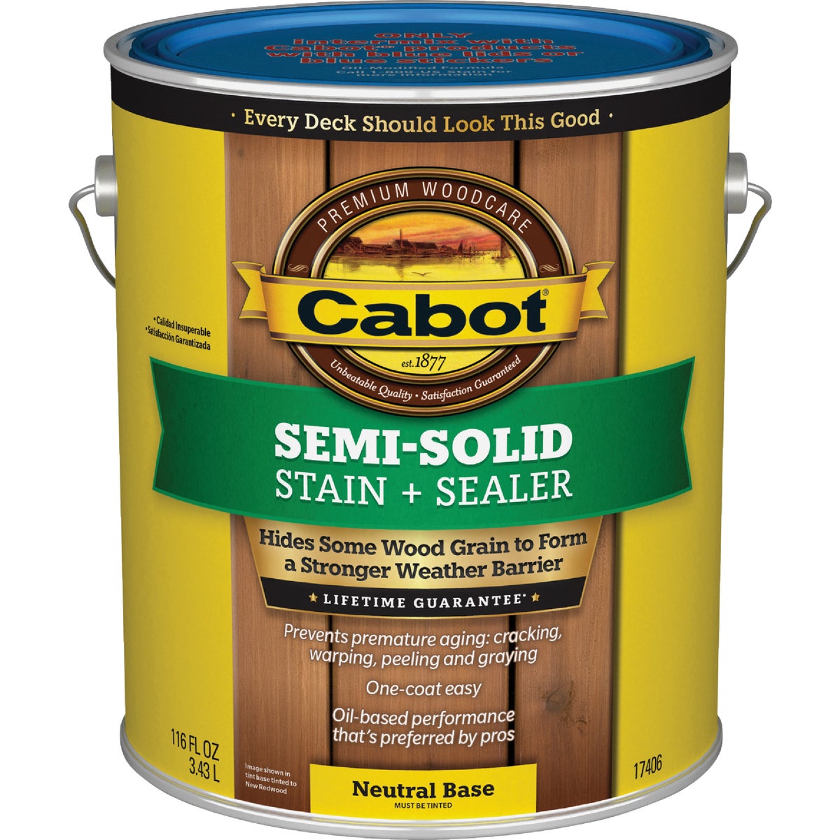 Cabot VOC Semi-Solid Stain + Sealer, 17406 Neutral Base, 1 Gal.