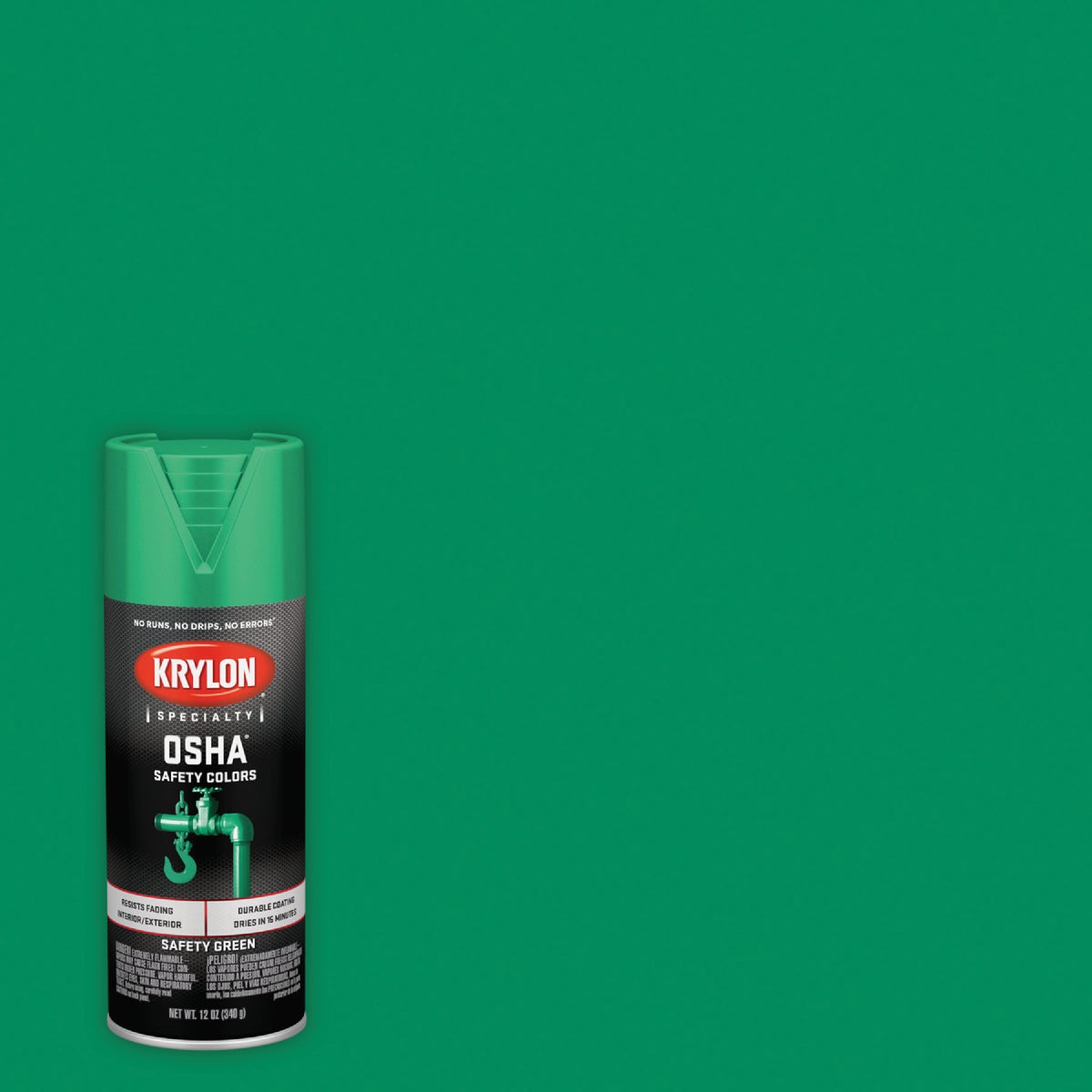 Krylon Osha Safety Spray Paint:  Safety Green, Metal/wood, Solvent, Gloss