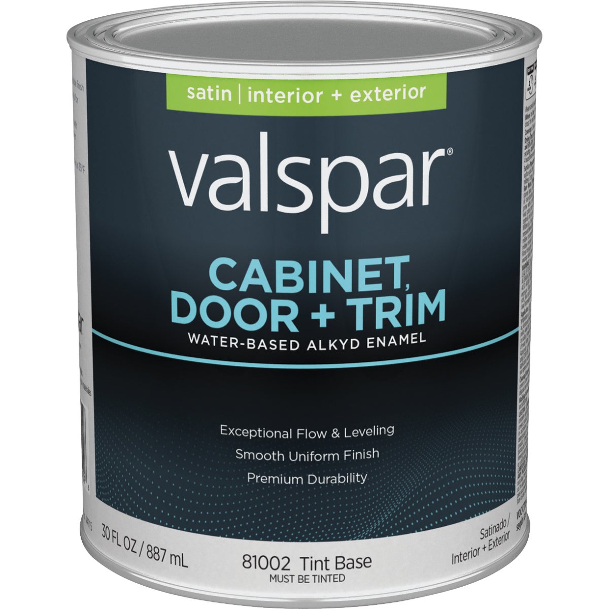 Valspar Cabinet, Door & Trim Waterborne Alkyd Satin Interior/Exterior Enamel, Tint Base, 1 Qt.