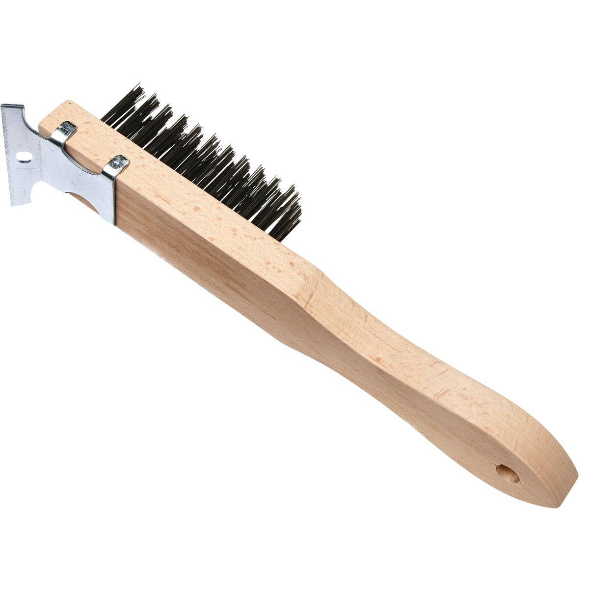 Best Look Straight Wood Handle Wire Brush with Scraper 781985