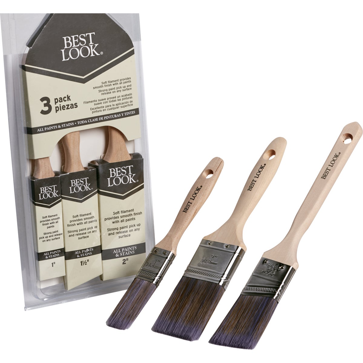 Best Look 3-Piece Polyester Paint Brush Set 789604