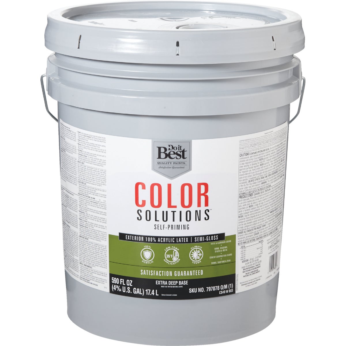 Do it Best Color Solutions 100% Acrylic Latex Self-Priming Semi-Gloss Exterior House Paint, Extra Deep Base, 5 Gal.