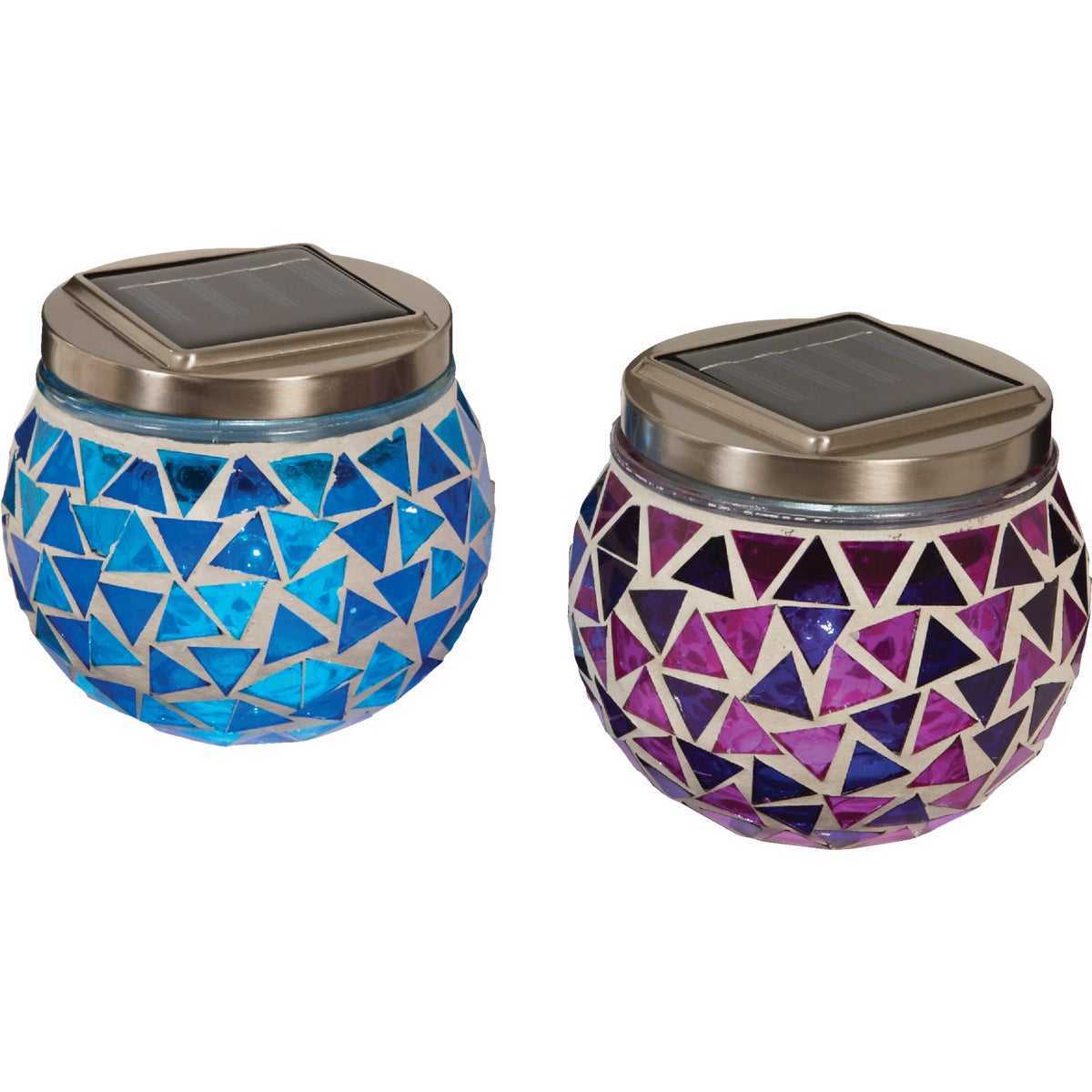 Outdoor Expressions 3.5 In. H. x 3.5 In. Dia. Blue or Purple Tile Tabletop Solar Patio Light